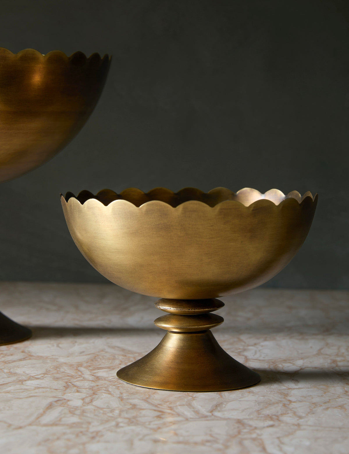 Scalloped Compote Bowls Set of 2, Brass or Pewter Finish