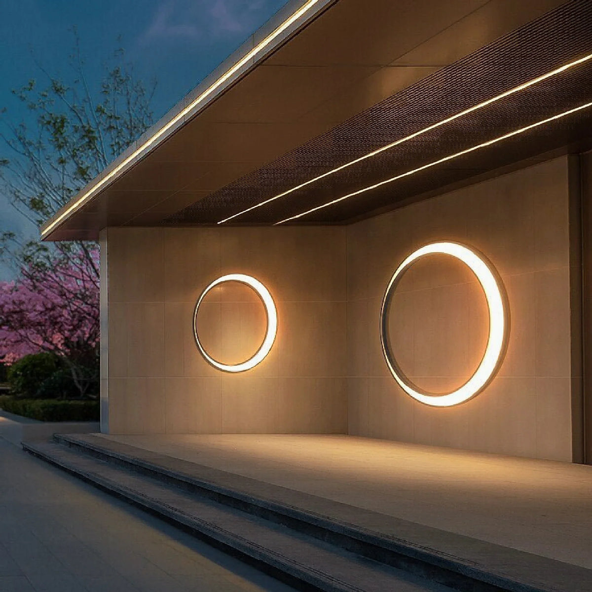 Outdoor Moon Wall Light, Round Stainless Steel Garden Lamp