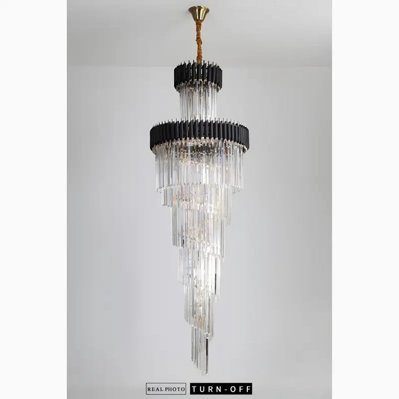 Art Deco Crystal Staircase Chandelier, Black or Gold Tiered
