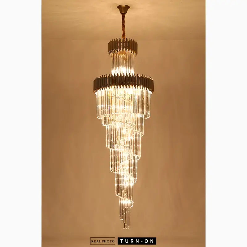 Art Deco Crystal Staircase Chandelier, Black or Gold Tiered