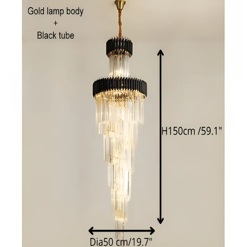 Art Deco Crystal Staircase Chandelier, Black or Gold Tiered