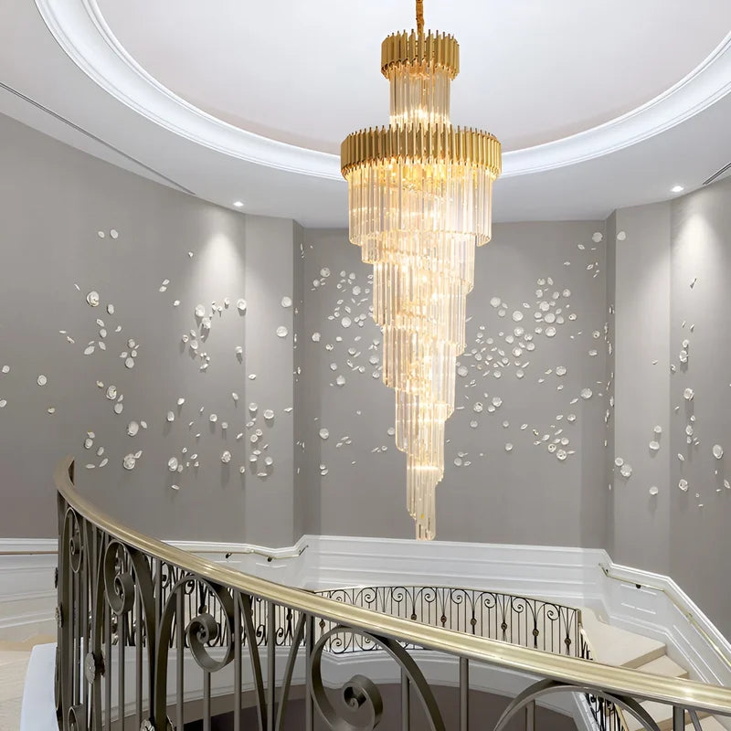 Art Deco Crystal Staircase Chandelier, Black or Gold Tiered