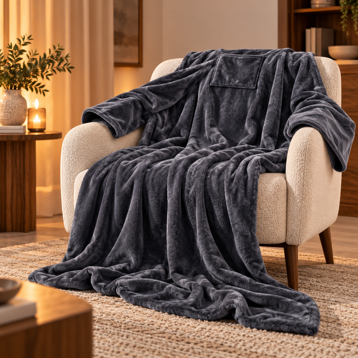 Heated Blanket with Sleeves, Chest Panel Lounge Wrap