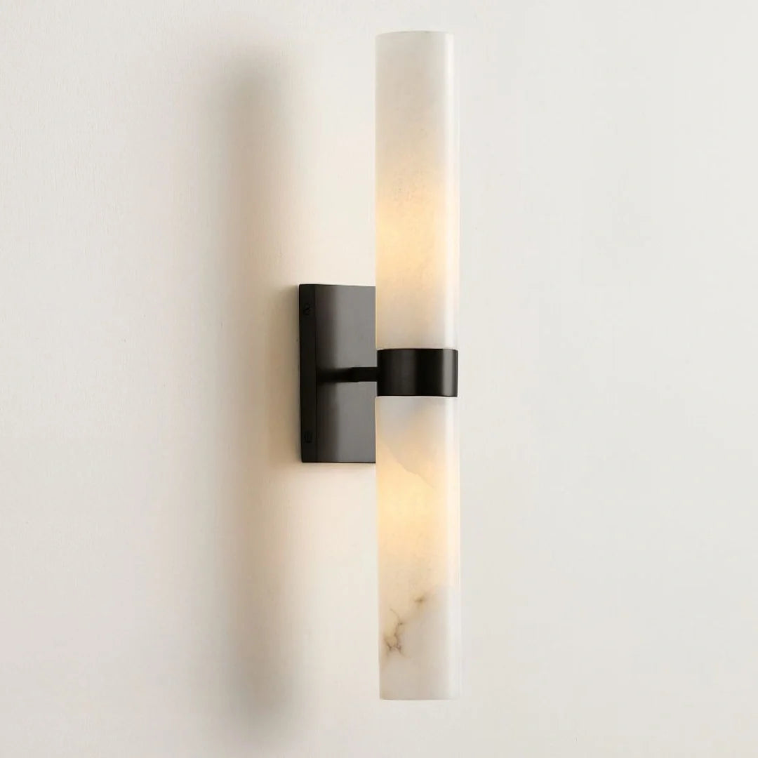 Alabaster Double Tube Sconce, Twin Cylinder Tall Wall Light