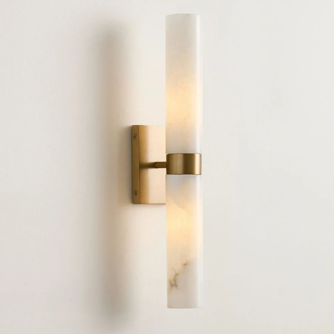 Alabaster Double Tube Sconce, Twin Cylinder Tall Wall Light