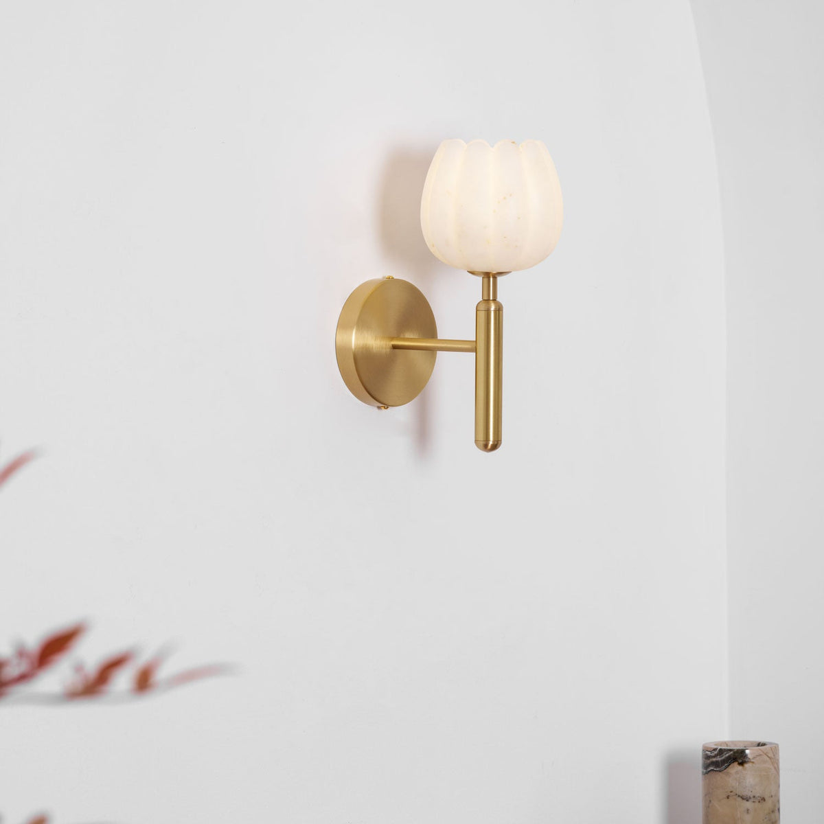 Alabaster Flower Wall Sconce, Brass or Black Bedside Light