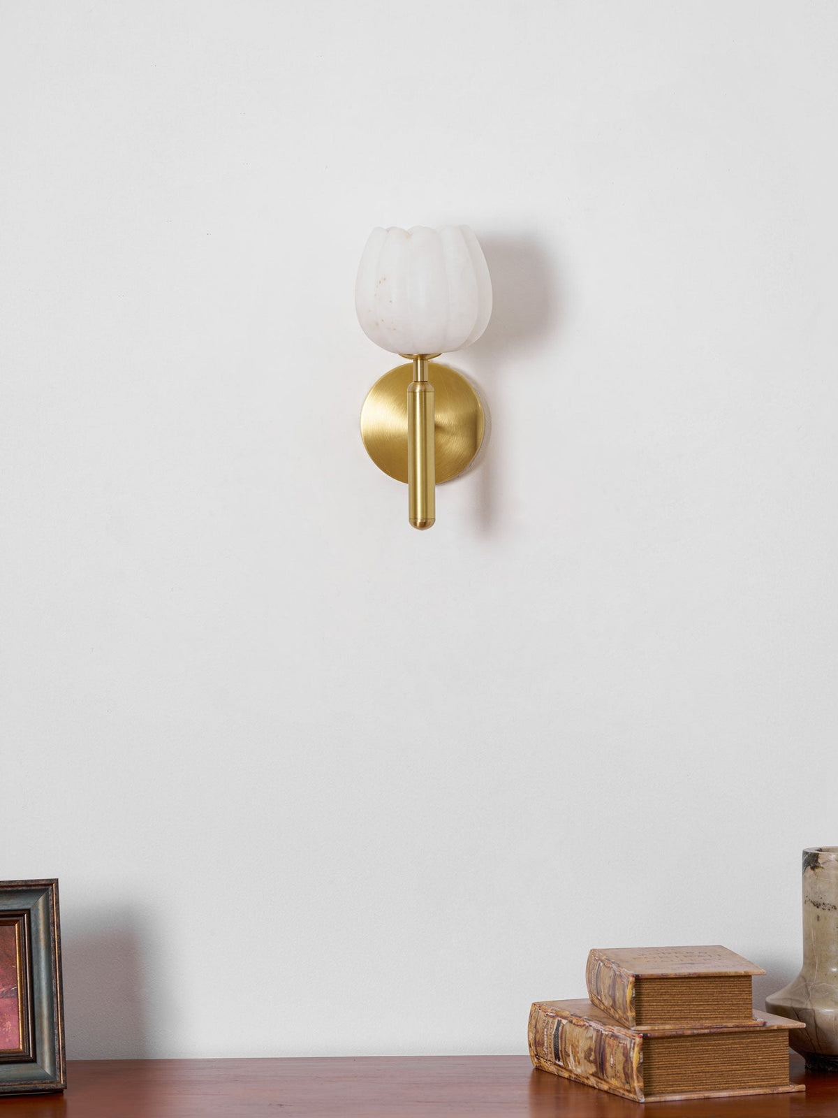 Alabaster Flower Wall Sconce, Brass or Black Bedside Light
