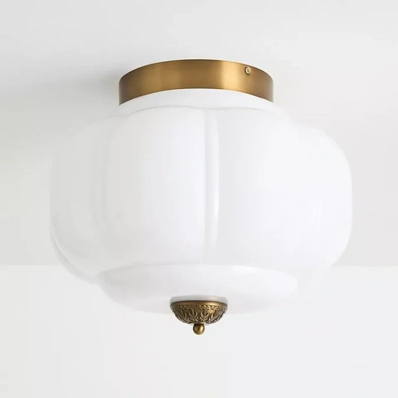 Milk Glass Semi Flush Mount, Pumpkin Shade 3 Light Ceiling