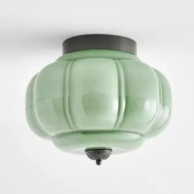 Milk Glass Semi Flush Mount, Pumpkin Shade 3 Light Ceiling