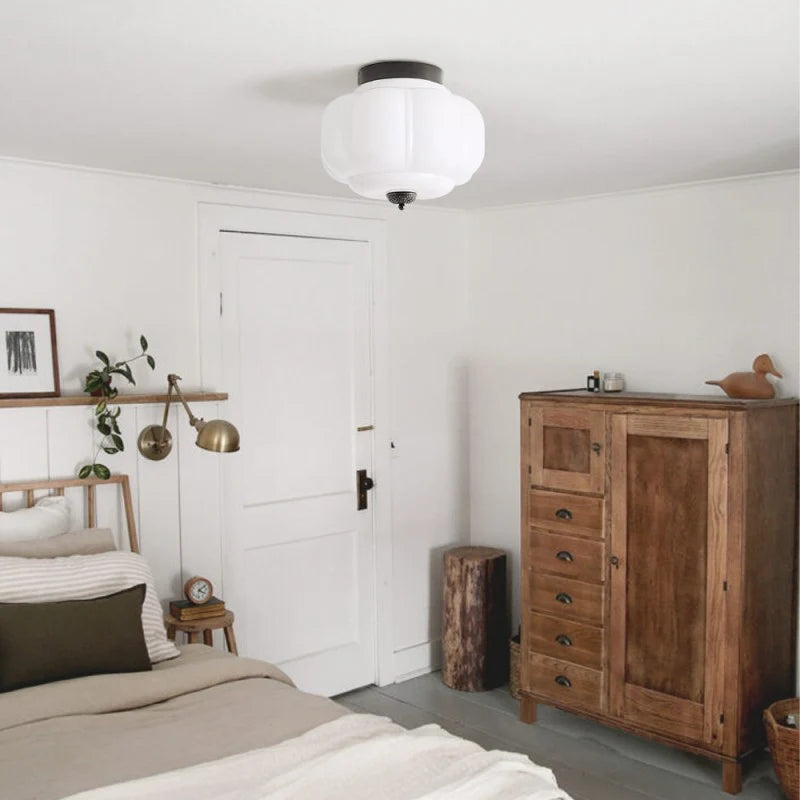 Milk Glass Semi Flush Mount, Pumpkin Shade 3 Light Ceiling