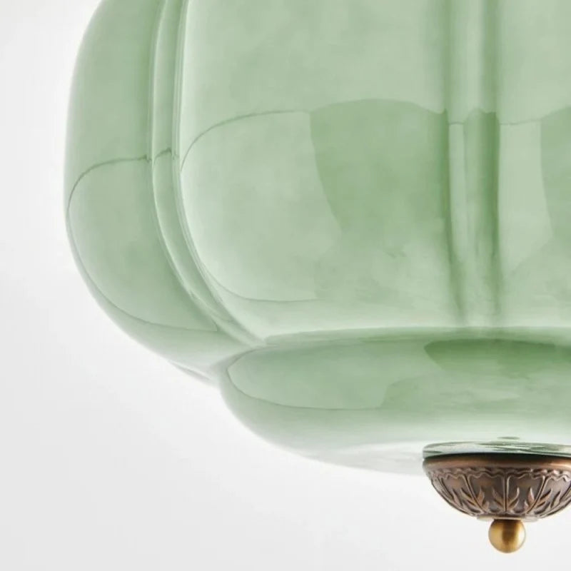 Milk Glass Semi Flush Mount, Pumpkin Shade 3 Light Ceiling