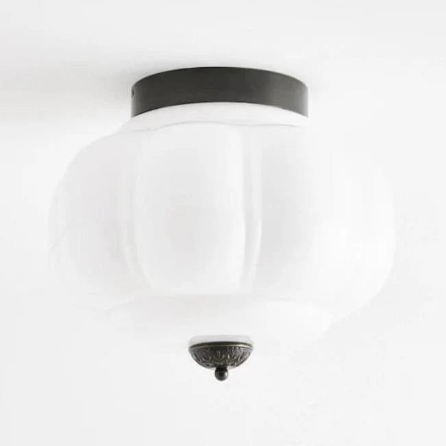 Milk Glass Semi Flush Mount, Pumpkin Shade 3 Light Ceiling