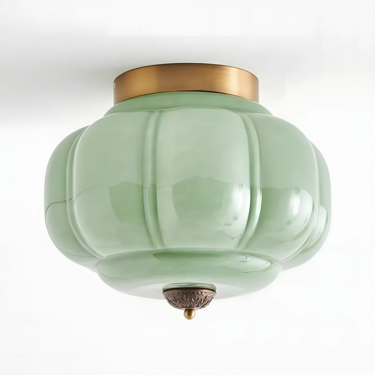 Milk Glass Semi Flush Mount, Pumpkin Shade 3 Light Ceiling
