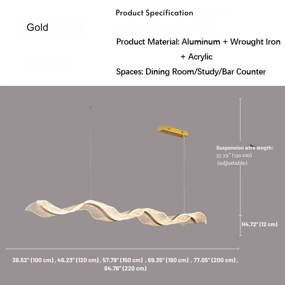 Linear Wave LED Chandelier, Dimmable Kitchen Island Pendant