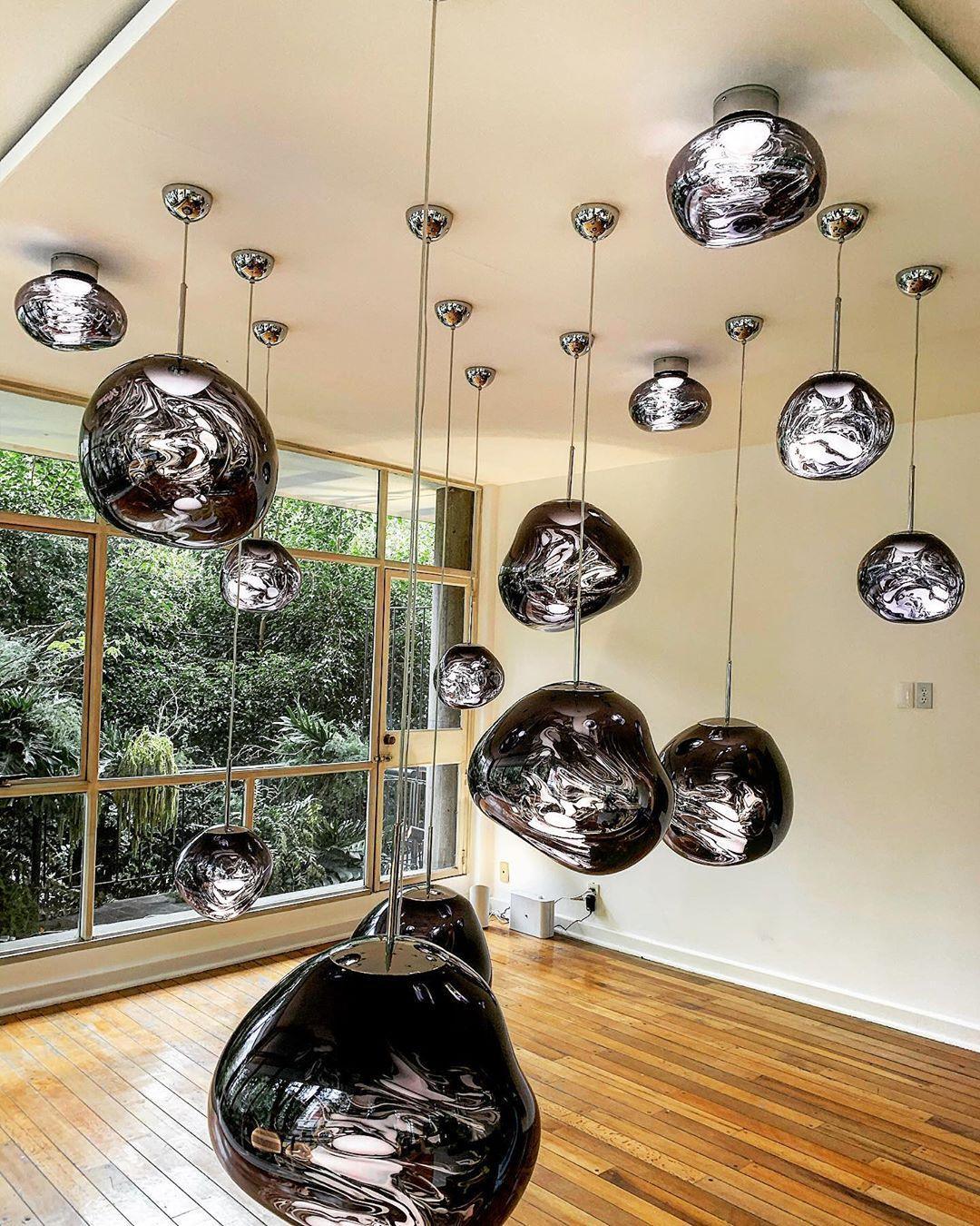 Molten Pendant Light, Mirror Effect Metallic Hanging Lamp