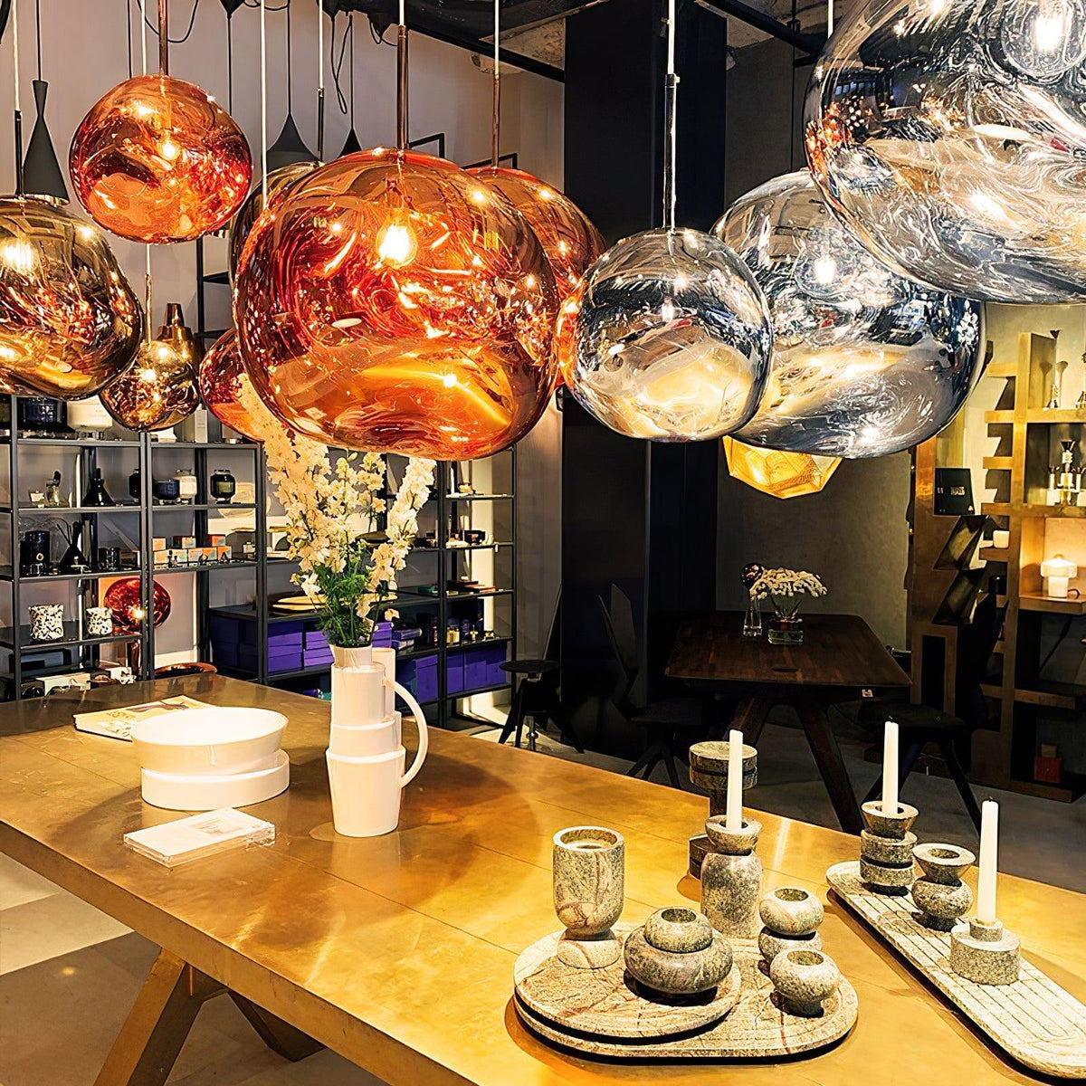 Molten Pendant Light, Mirror Effect Metallic Hanging Lamp