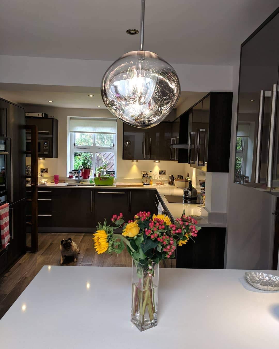 Molten Pendant Light, Mirror Effect Metallic Hanging Lamp