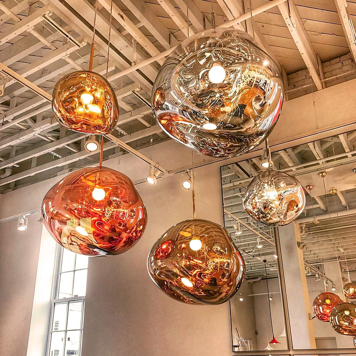 Molten Pendant Light, Mirror Effect Metallic Hanging Lamp