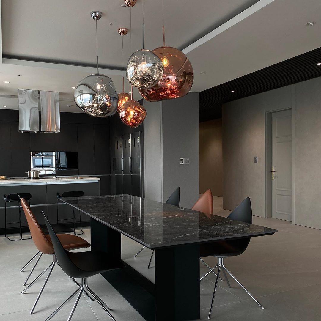 Molten Pendant Light, Mirror Effect Metallic Hanging Lamp