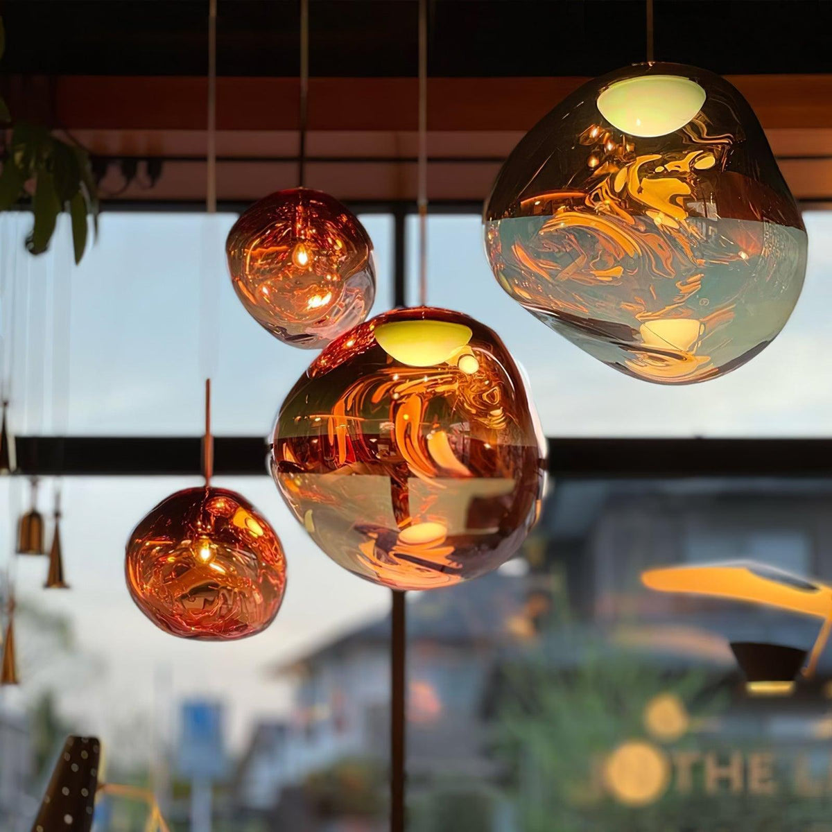 Molten Pendant Light, Mirror Effect Metallic Hanging Lamp