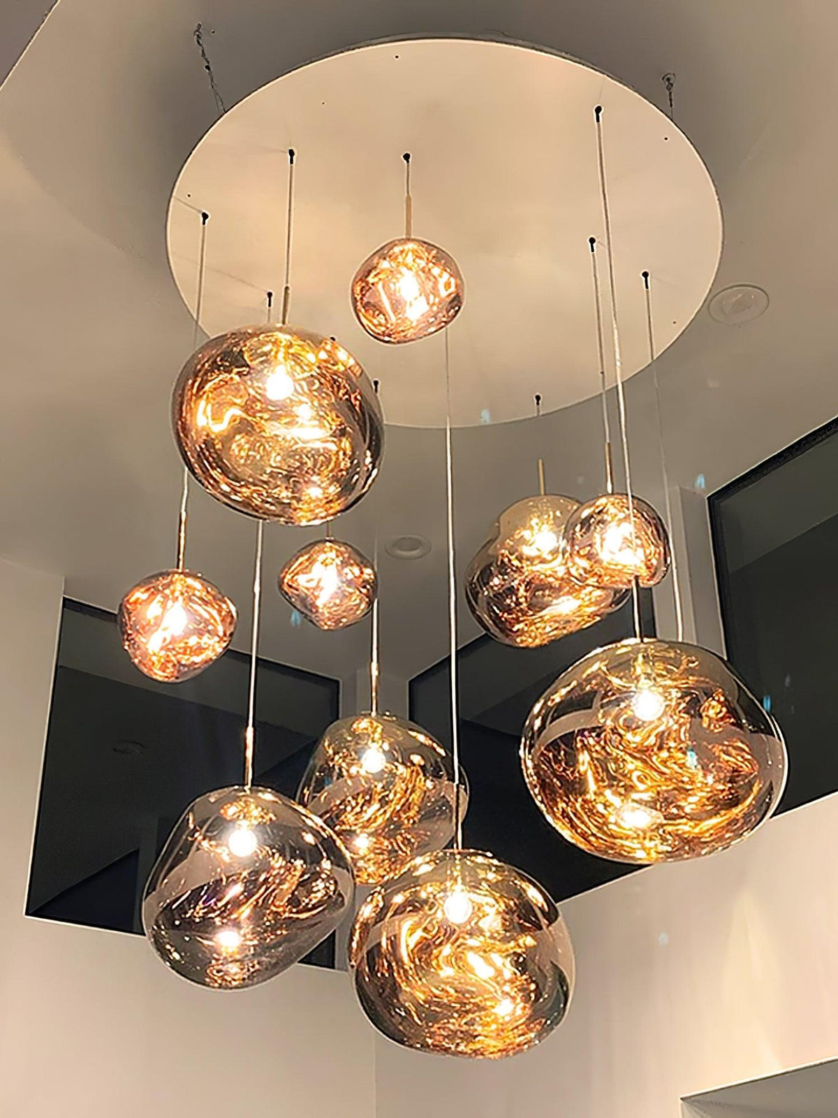 Molten Pendant Light, Mirror Effect Metallic Hanging Lamp