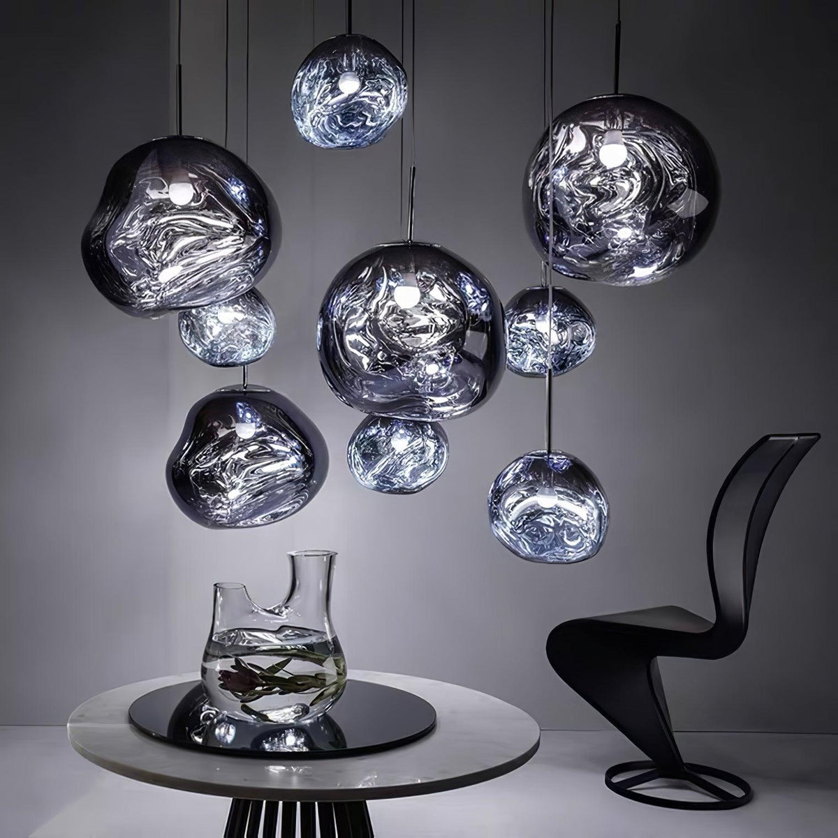 Molten Pendant Light, Mirror Effect Metallic Hanging Lamp