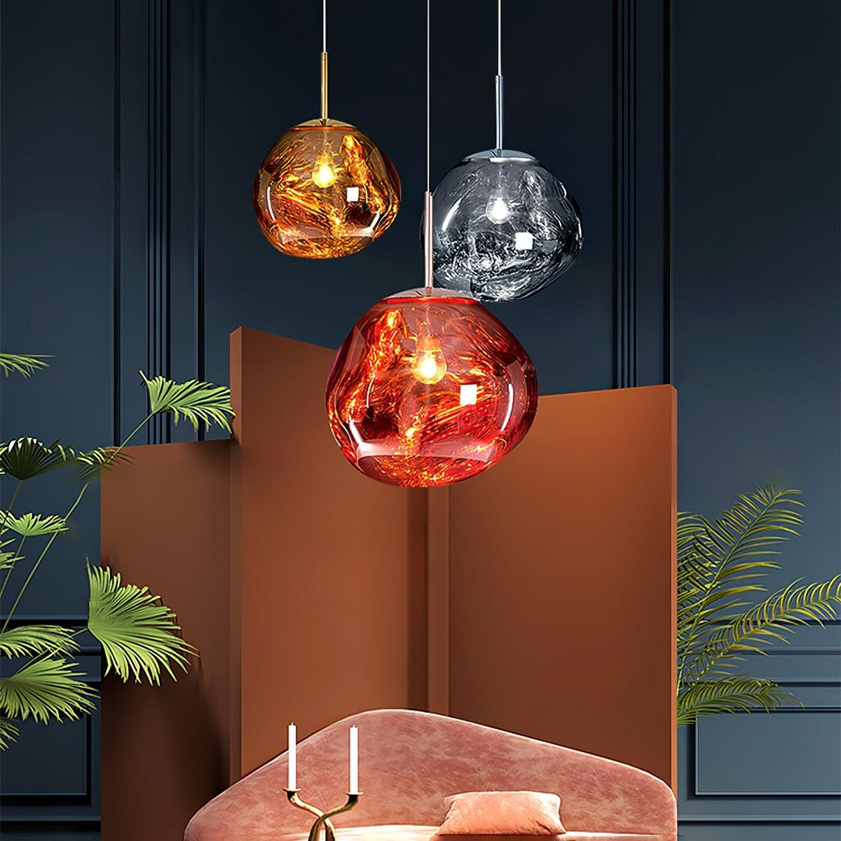 Molten Pendant Light, Mirror Effect Metallic Hanging Lamp