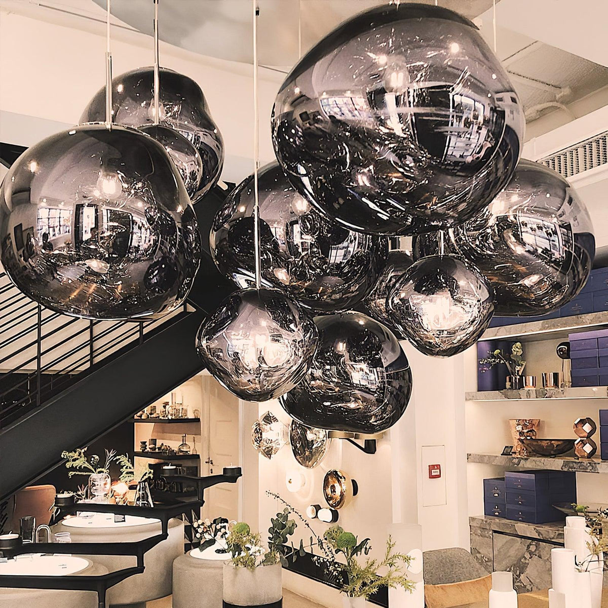 Molten Pendant Light, Mirror Effect Metallic Hanging Lamp