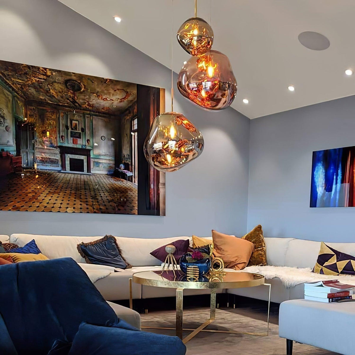 Molten Pendant Light, Mirror Effect Metallic Hanging Lamp