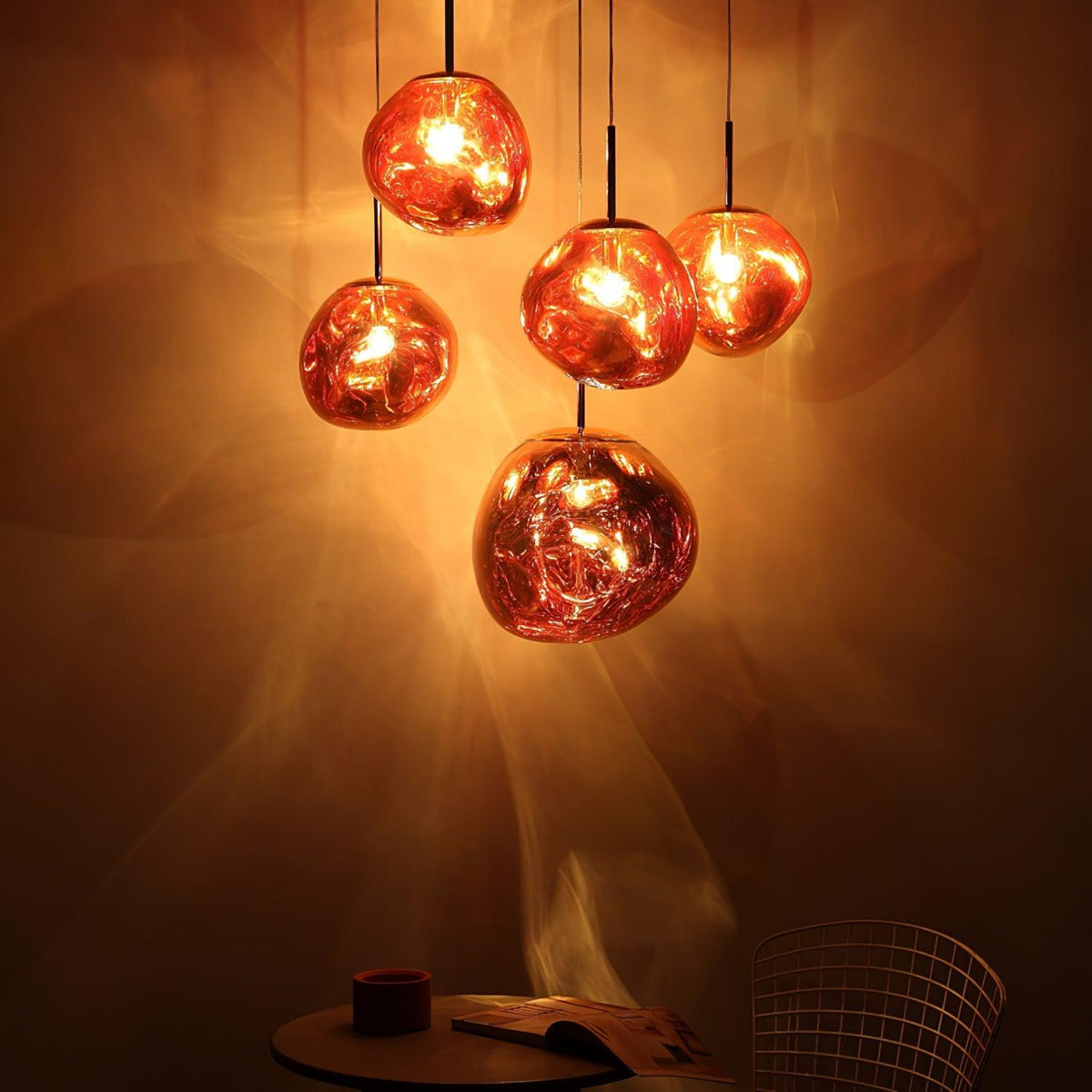 Molten Pendant Light, Mirror Effect Metallic Hanging Lamp