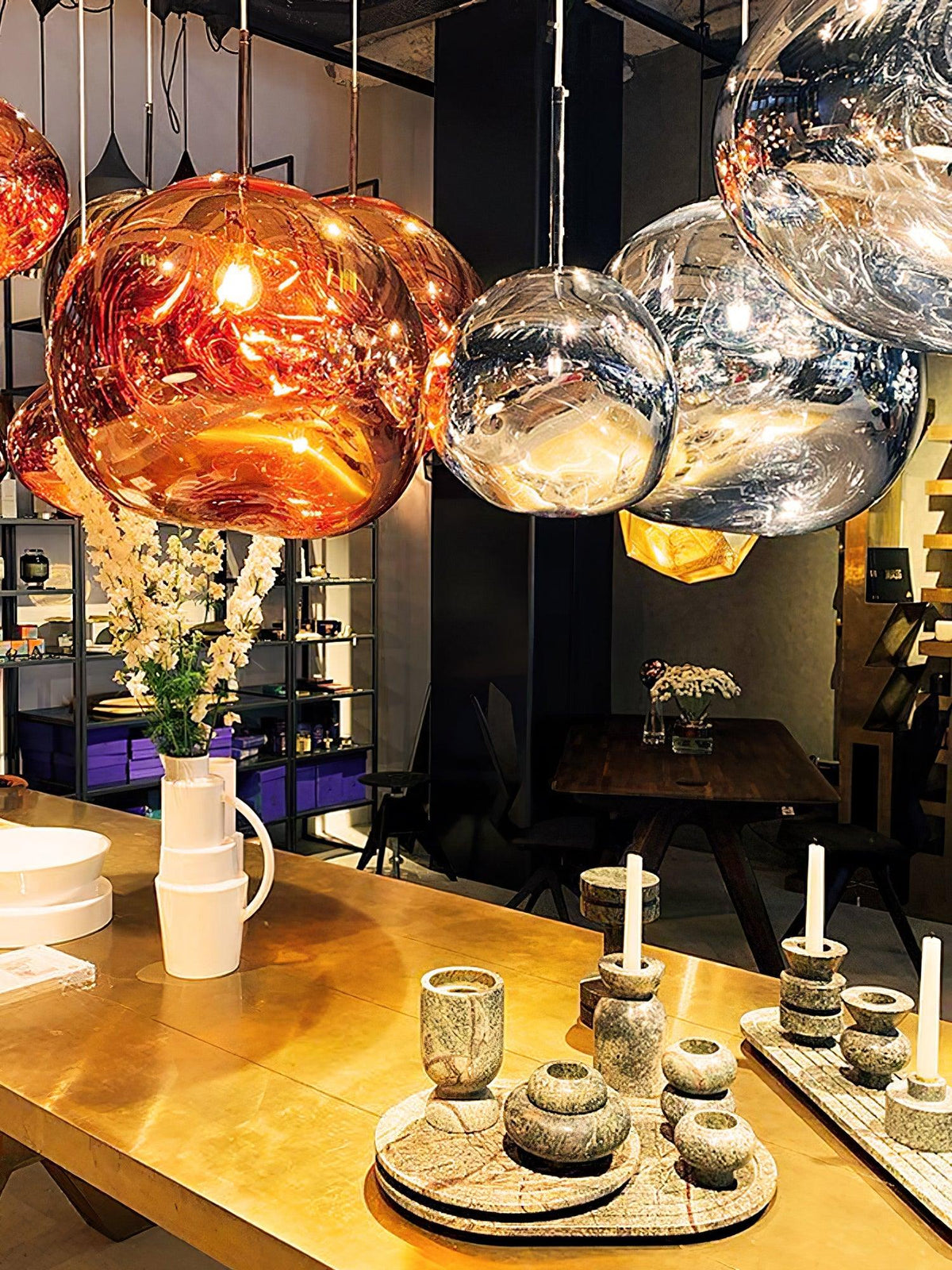 Molten Pendant Light, Mirror Effect Metallic Hanging Lamp