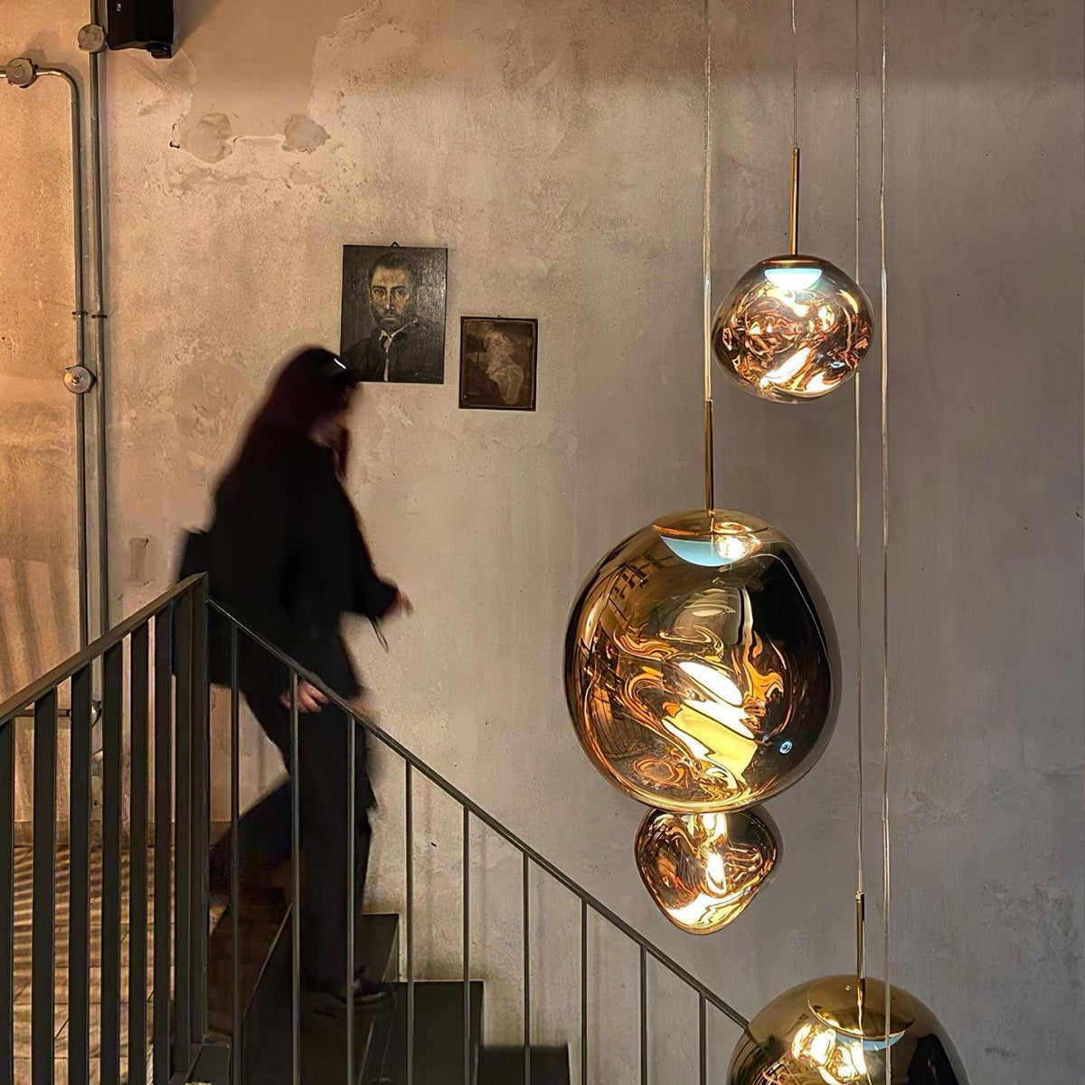 Molten Pendant Light, Mirror Effect Metallic Hanging Lamp