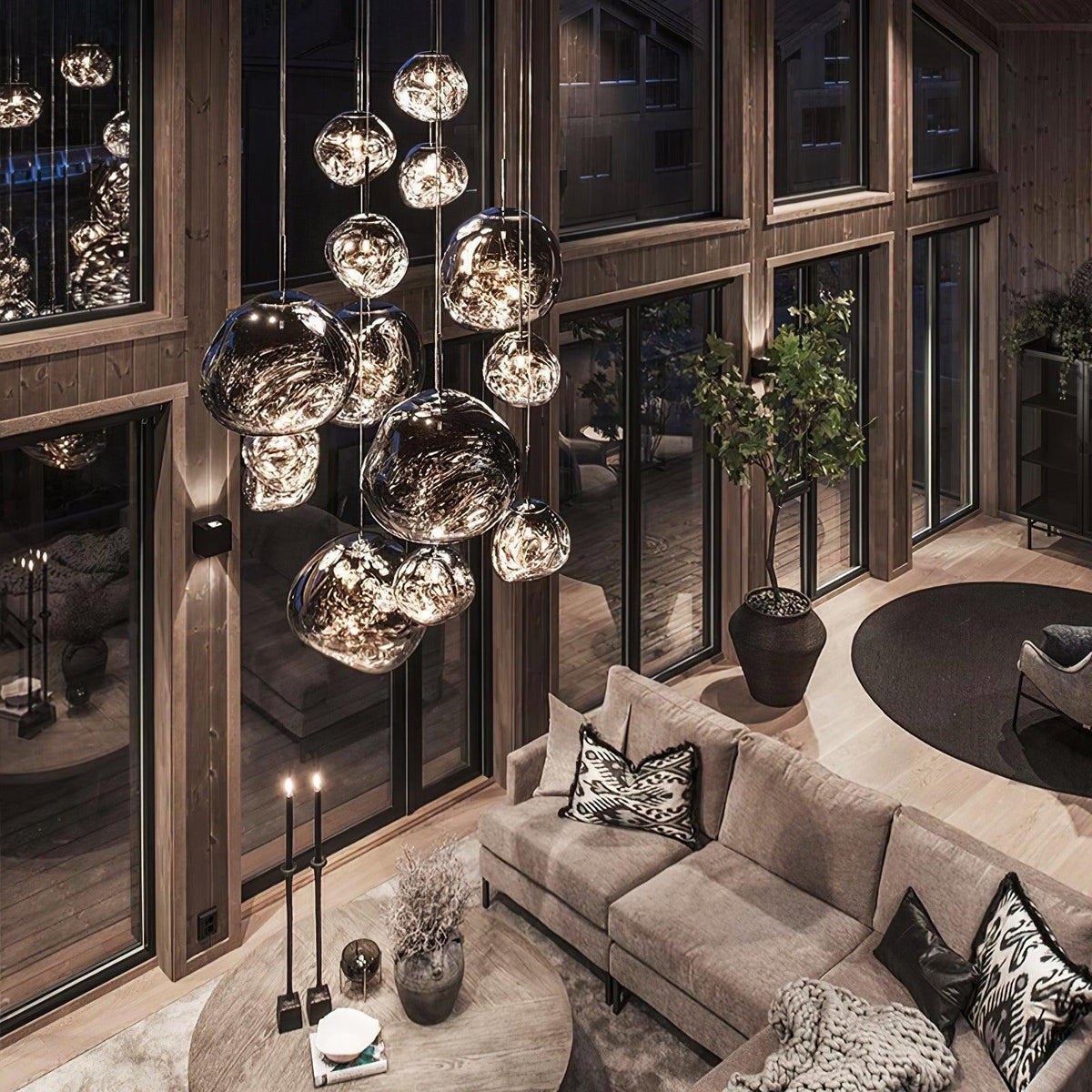 Molten Pendant Light, Mirror Effect Metallic Hanging Lamp