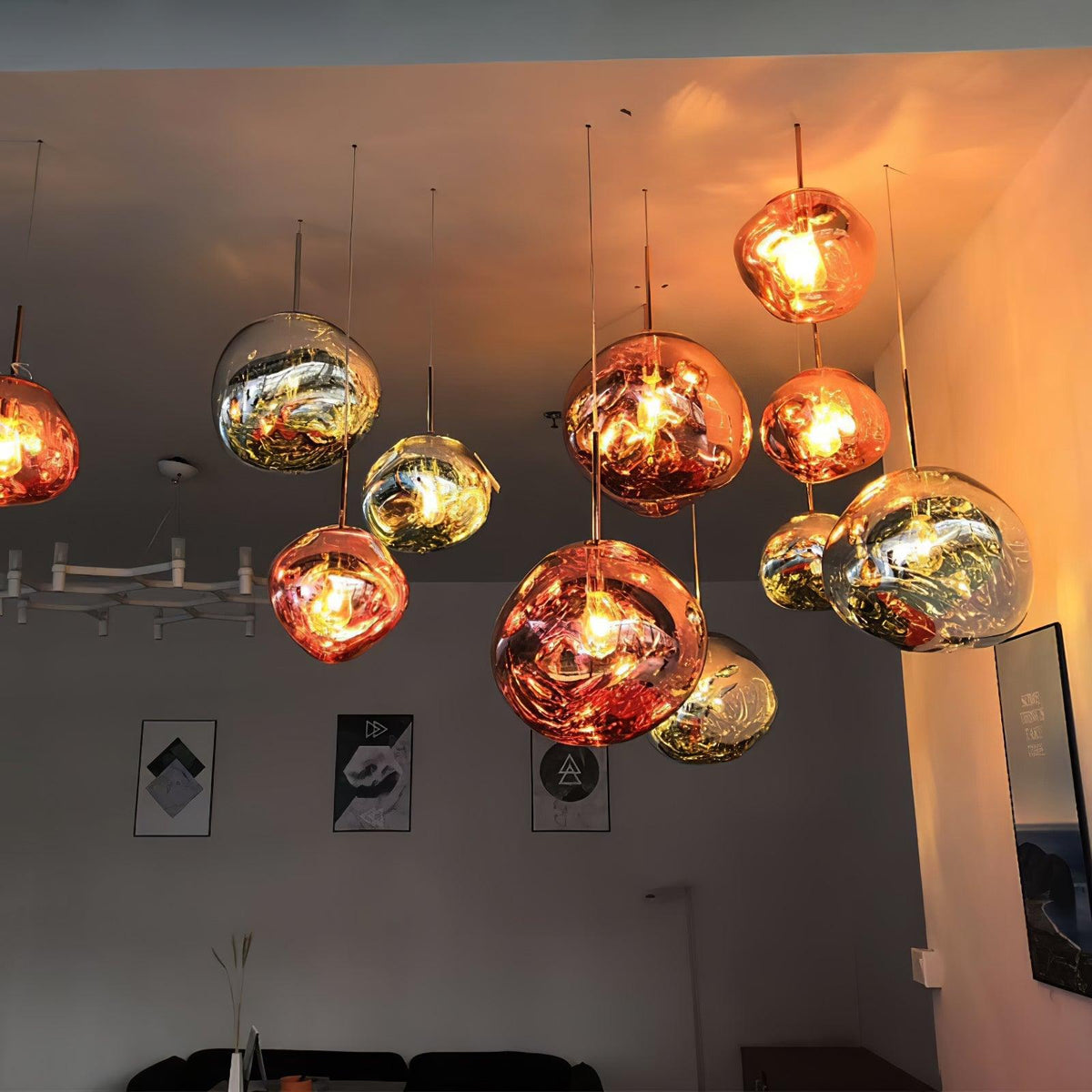 Molten Pendant Light, Mirror Effect Metallic Hanging Lamp