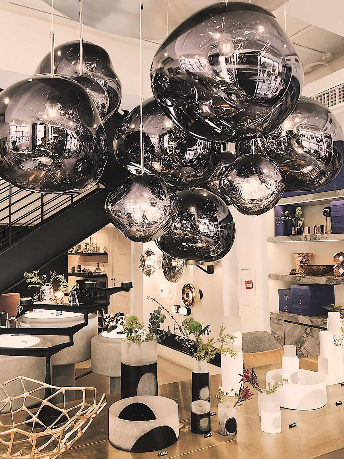 Molten Pendant Light, Mirror Effect Metallic Hanging Lamp