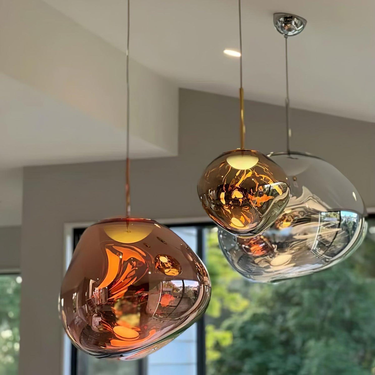Molten Pendant Light, Mirror Effect Metallic Hanging Lamp