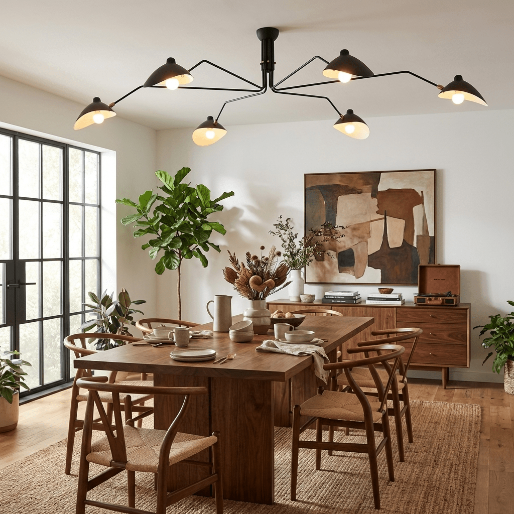 Mid Century Multi-Arm Chandelier, Linear Dining Room Light