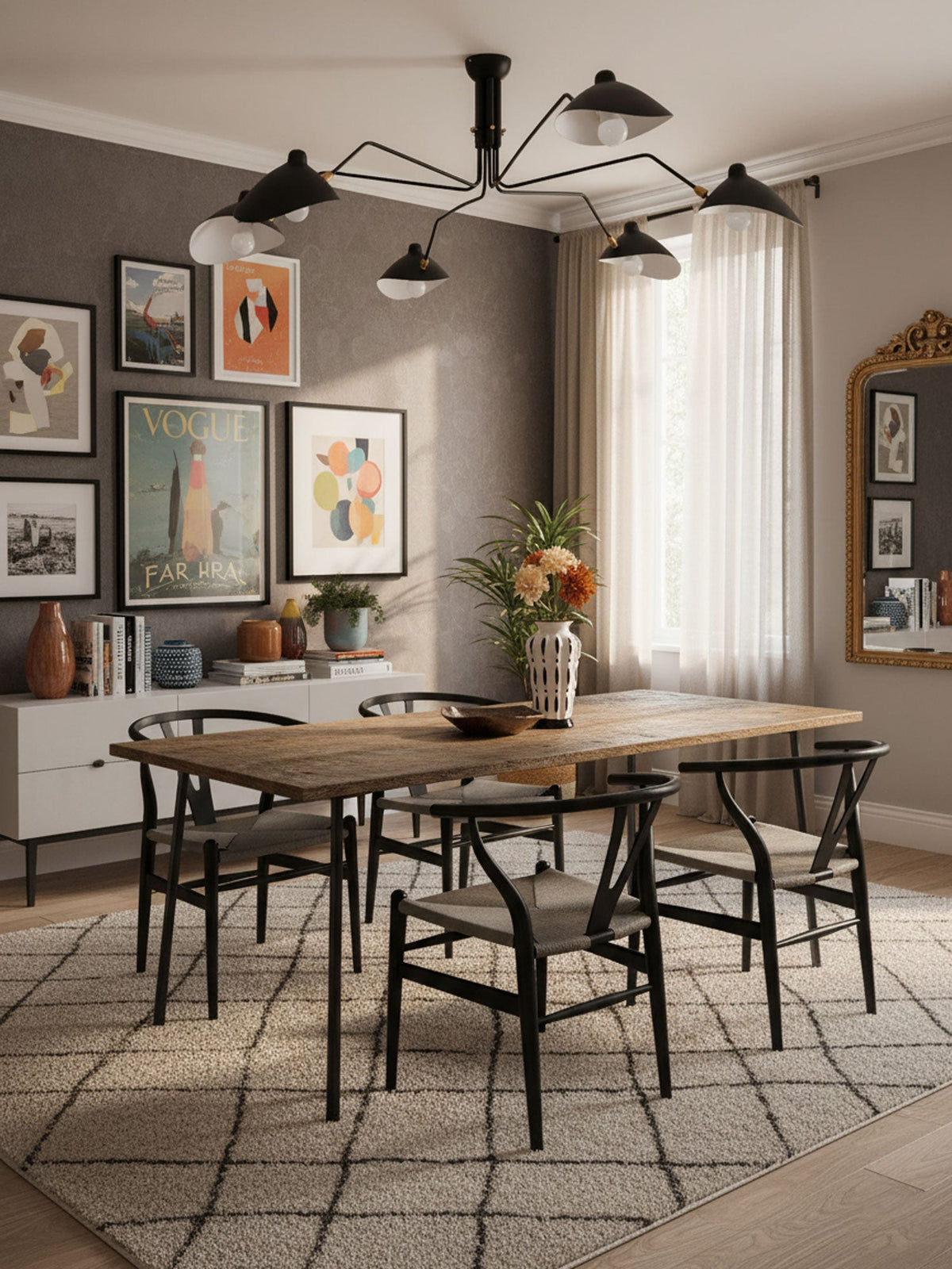 Mid Century Multi-Arm Chandelier, Linear Dining Room Light