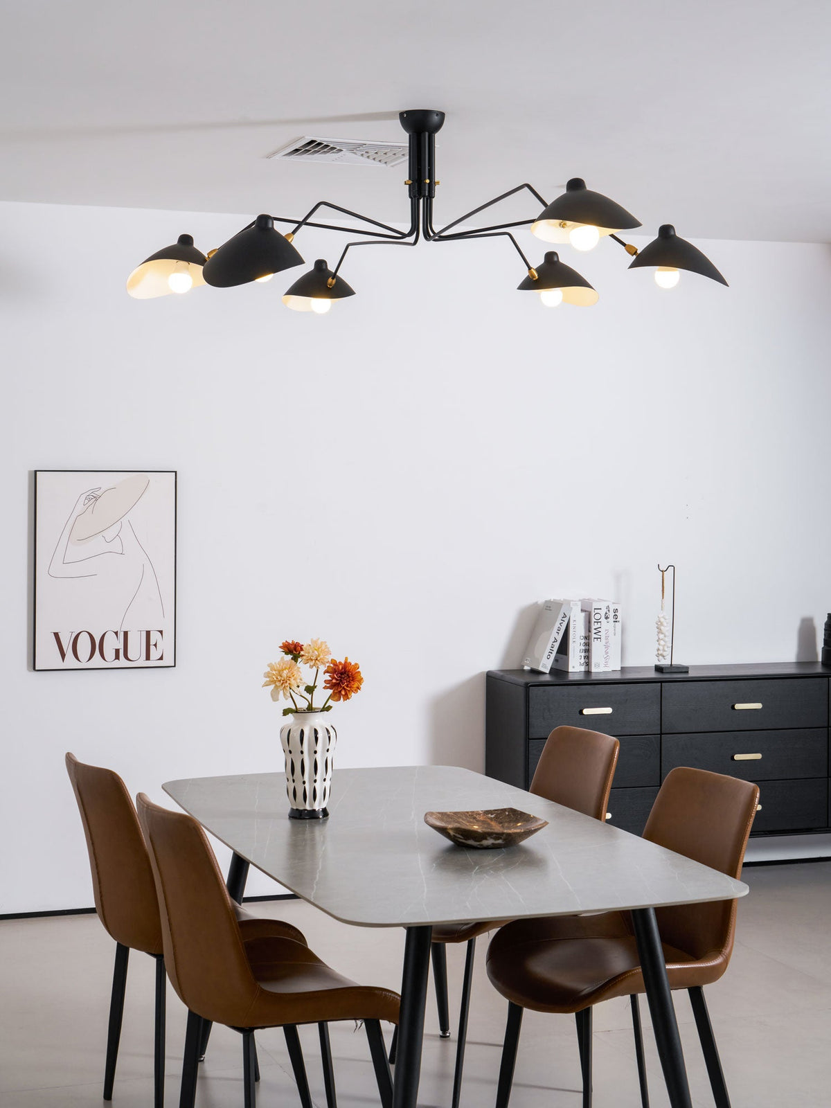 Mid Century Multi-Arm Chandelier, Linear Dining Room Light