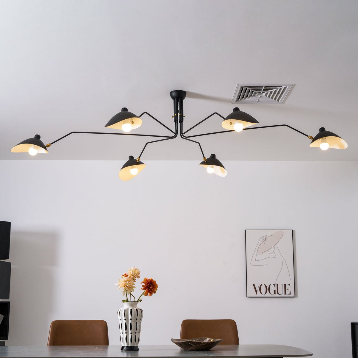 Mid Century Multi-Arm Chandelier, Linear Dining Room Light