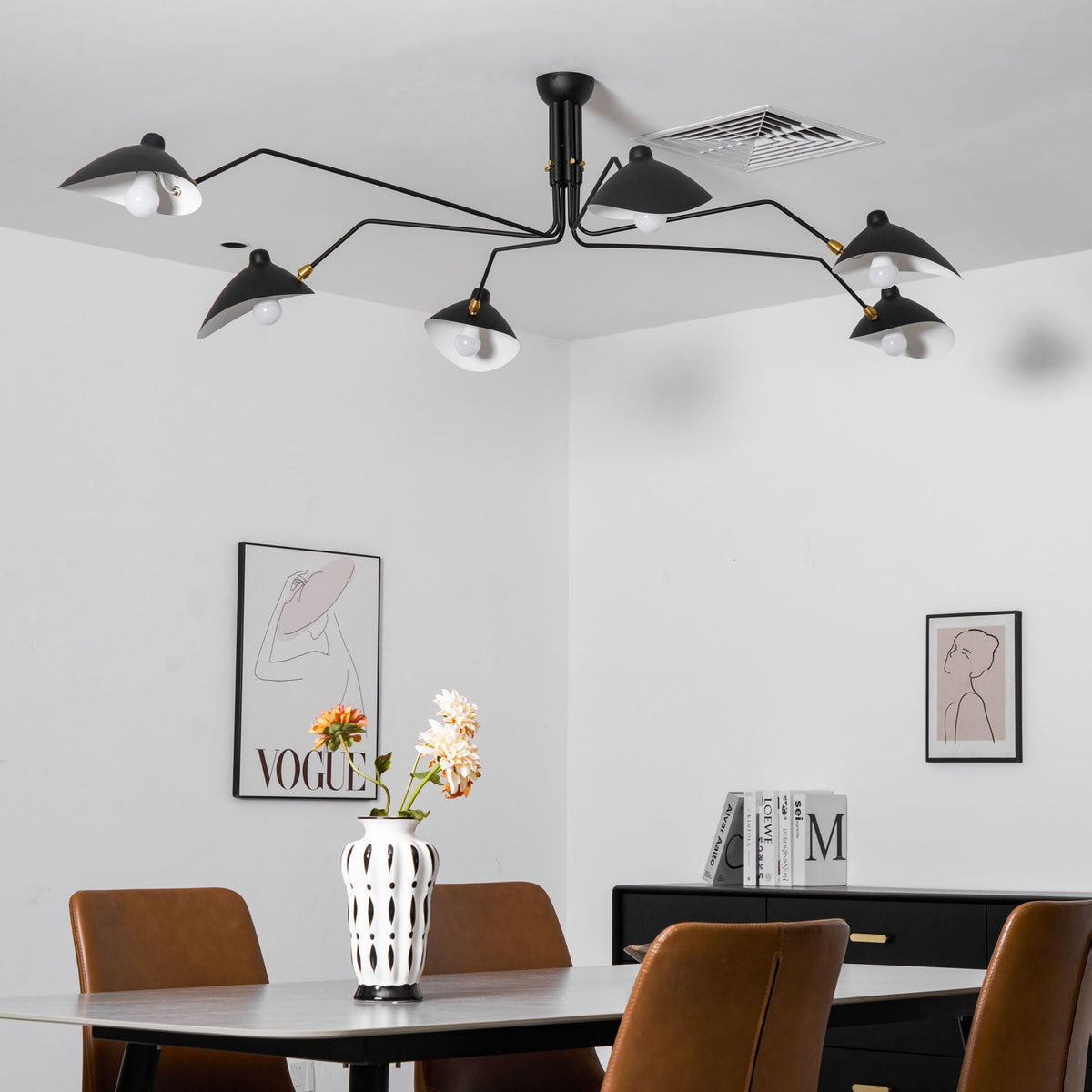 Mid Century Multi-Arm Chandelier, Linear Dining Room Light