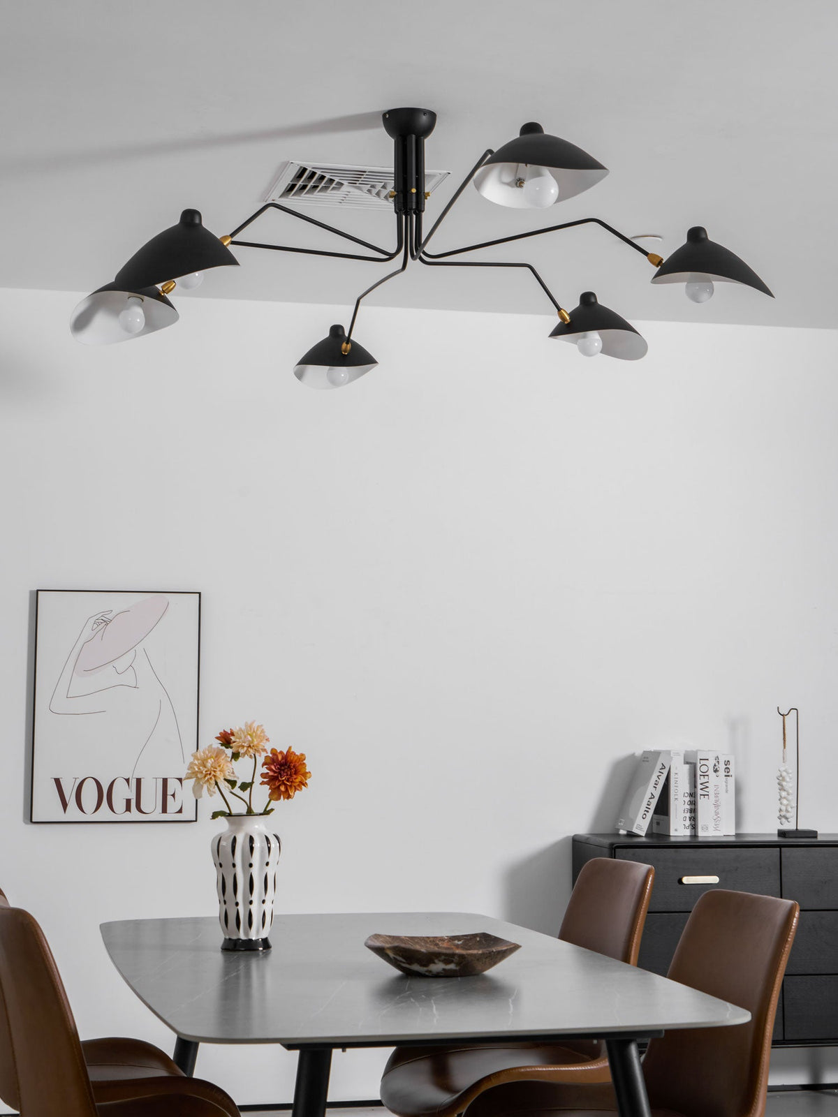 Mid Century Multi-Arm Chandelier, Linear Dining Room Light