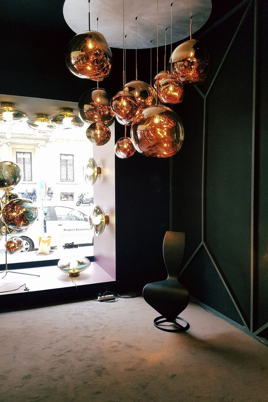 Molten Pendant Light, Mirror Effect Metallic Hanging Lamp