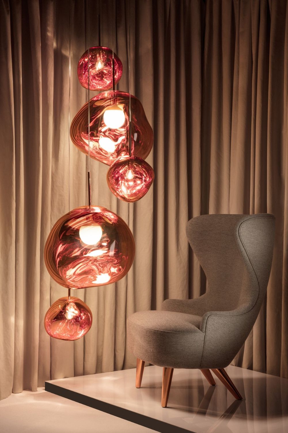 Molten Pendant Light, Mirror Effect Metallic Hanging Lamp