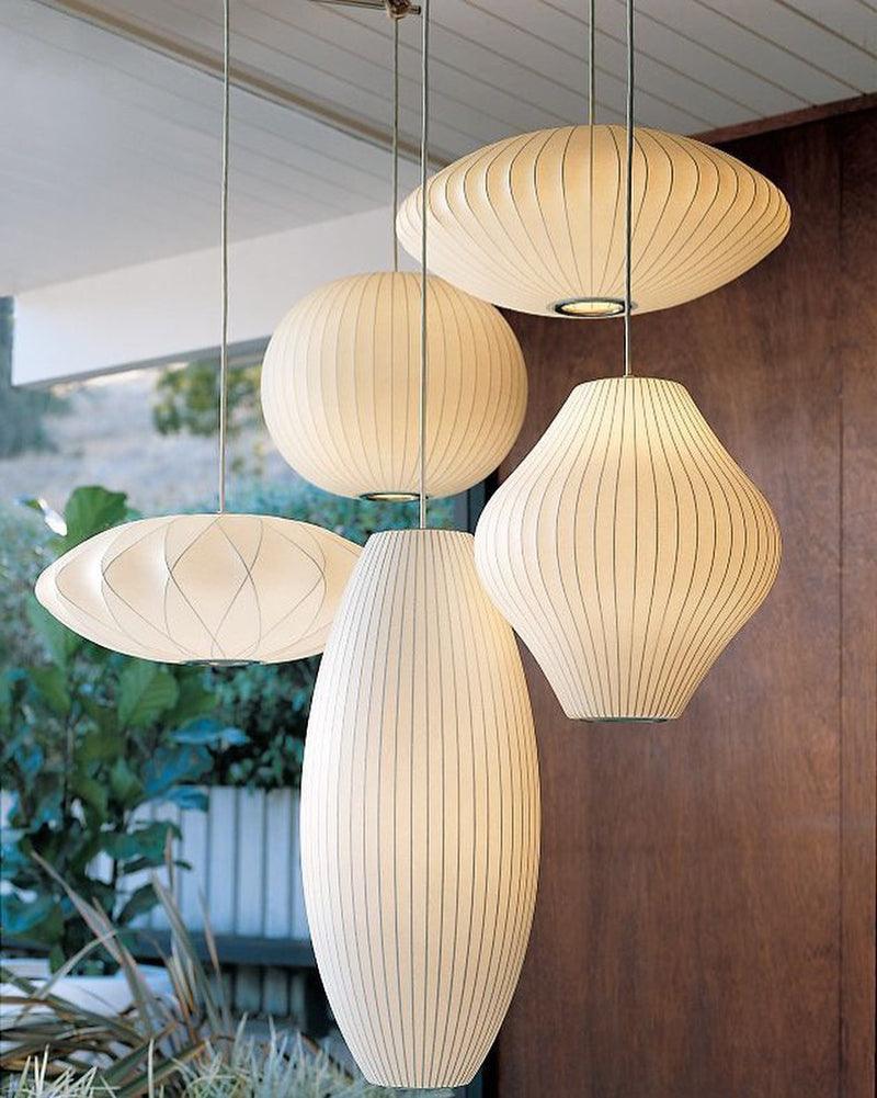 Silk Bubble Pendant Light, Mid Century Bubble Lamp Shade