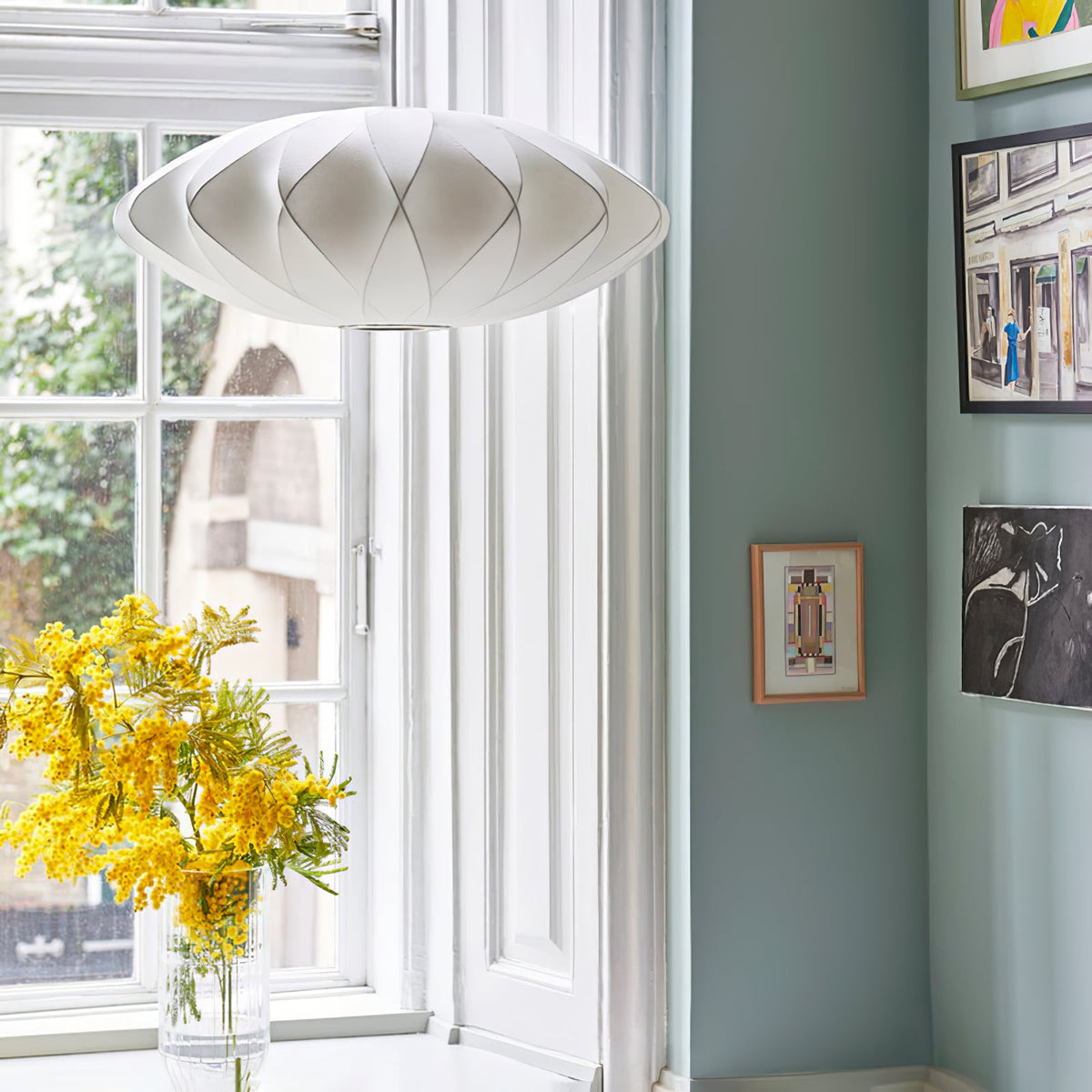Silk Bubble Pendant Light, Mid Century Bubble Lamp Shade