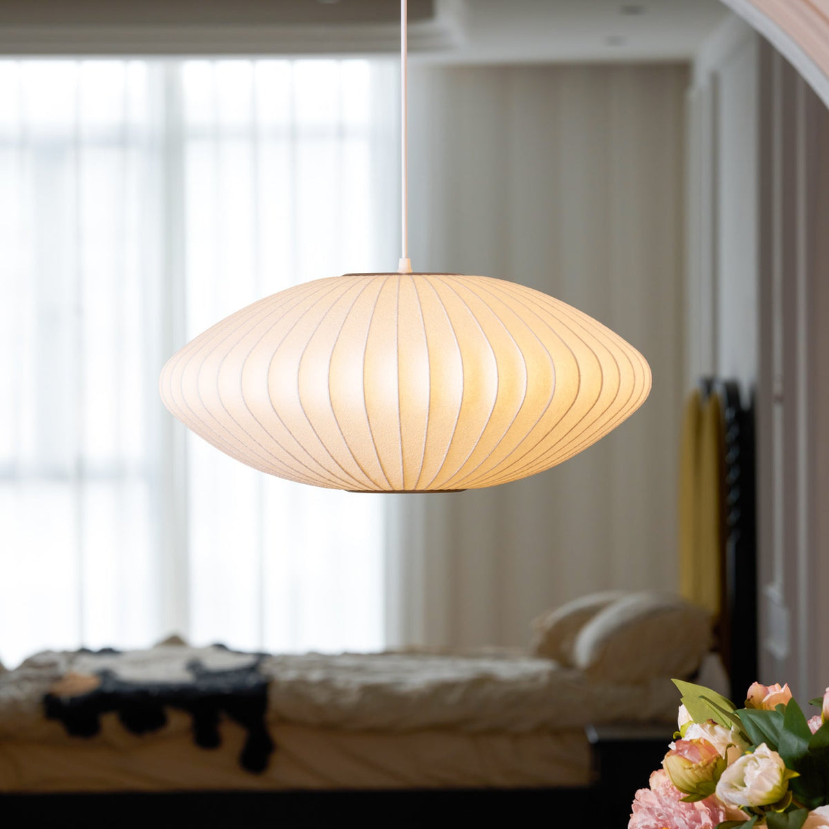 Silk Bubble Pendant Light, Mid Century Bubble Lamp Shade