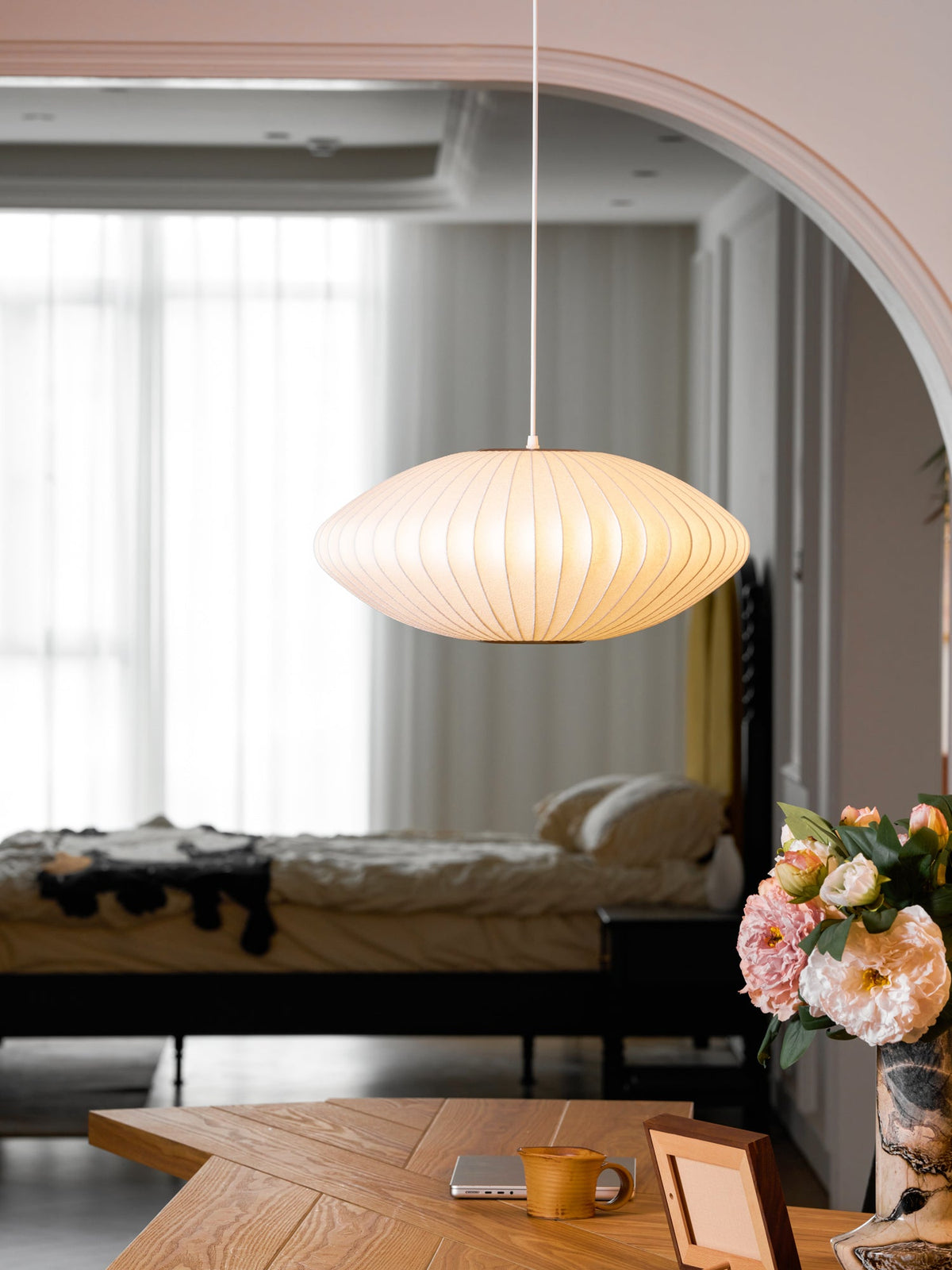 Silk Bubble Pendant Light, Mid Century Bubble Lamp Shade