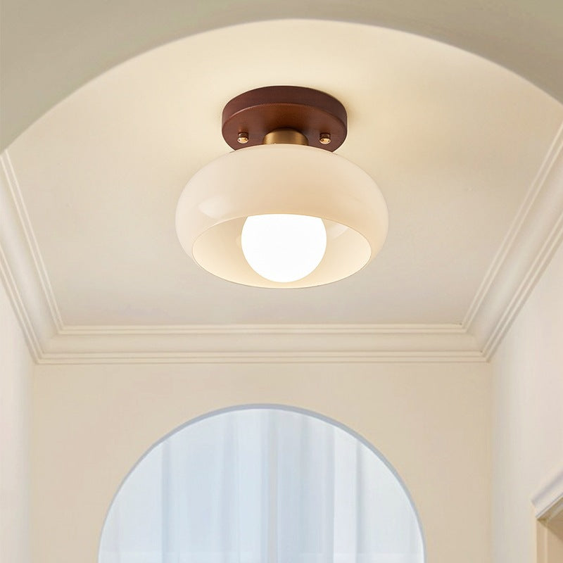Bauhaus Cream Glass Ceiling Light, Bauhaus flush mount dome lamp - view 2