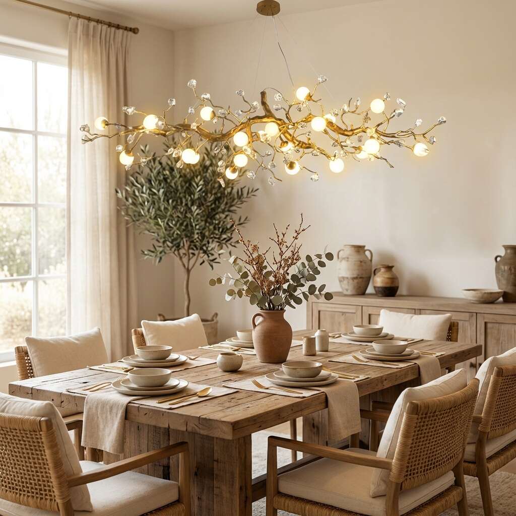 Linear Globe Branch Chandelier, Crystal Dining Island Light